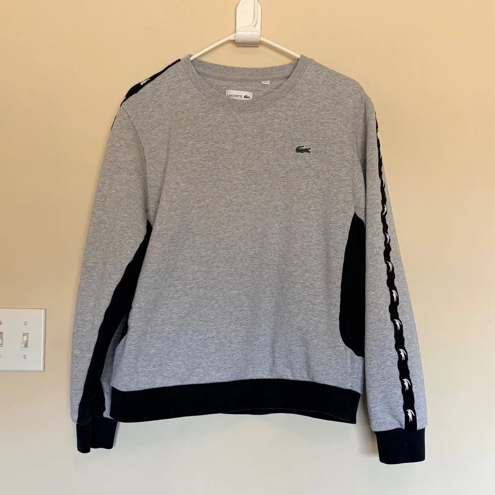 Lacoste Gray Crewneck Colorblock Logo Fleece Sweatshirt Mens 4 Medium Sporty